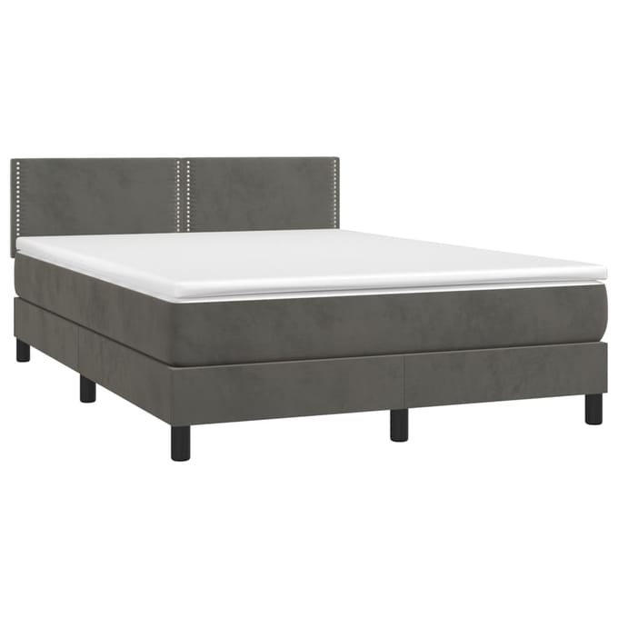 vidaXL - Boxspring - met - matras - fluweel - donkergrijs - 140x190 - cm