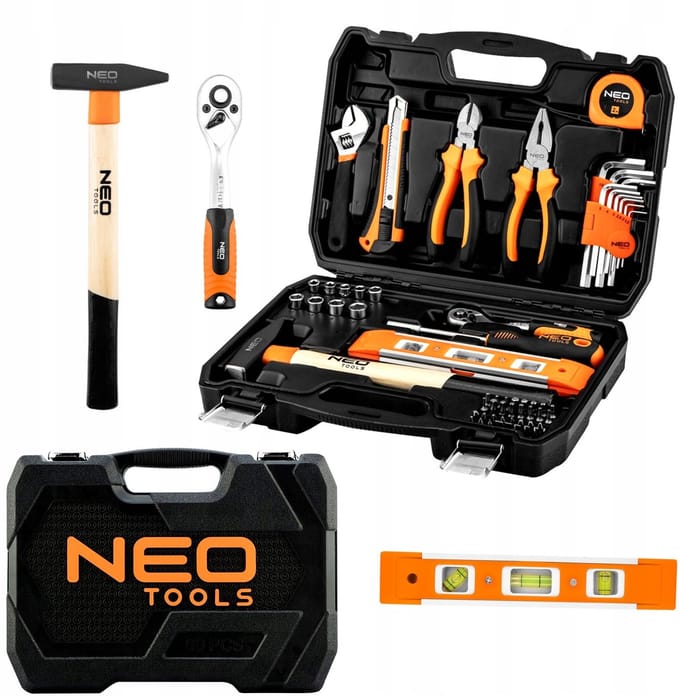 NEO Gereedschapset 60 Delen: Sleutels, Bits & Hamer in koffer