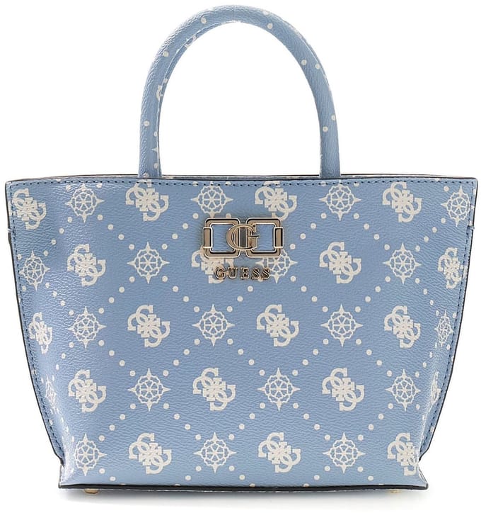 GUESS handtas schoudertas Emelie Logo Mini Tote Light Blue Logo Lichtblauw