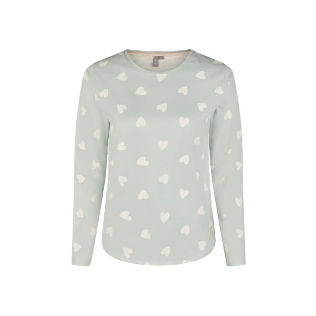 By Louise Dames Pyjama Set Lang Katoen Mintgroen Hartjes/Beige Gestreept - Maat XXL
