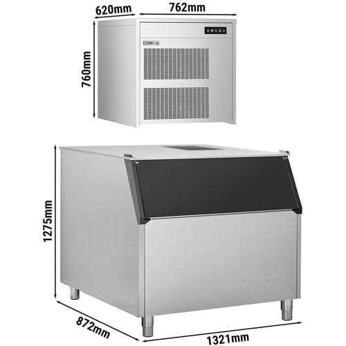 GGM Gastro Flockeneisbereiter - 390 kg / 24 h - inkl. Eisvorratsbehälter Zilver