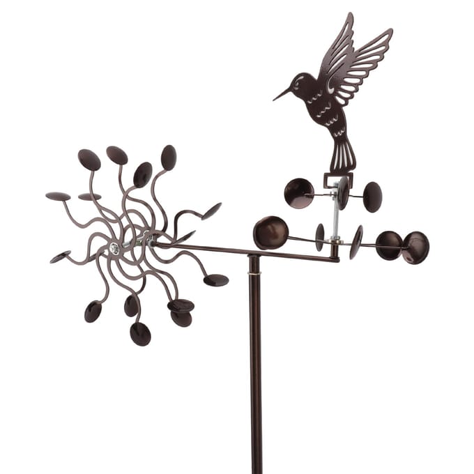 Moulins à vent Fer Colibri Métal Moulin à vent Sculpture de vent pour Pelouse Extérieure Cour Patio Jardin black