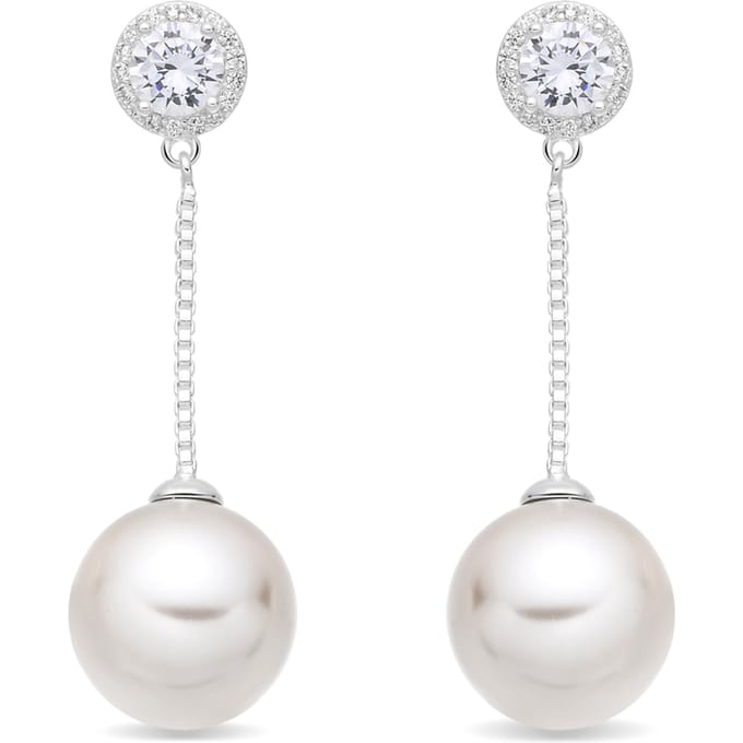 Luxenter Oorbellen met witte parel, zilveren afwerking - Calgio