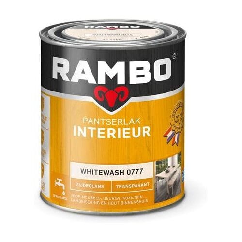 Rambo Pantserlak Interieur - Transparant Zijdeglans - Houtnerf Zichtbaar - Whitewash - 0.25L