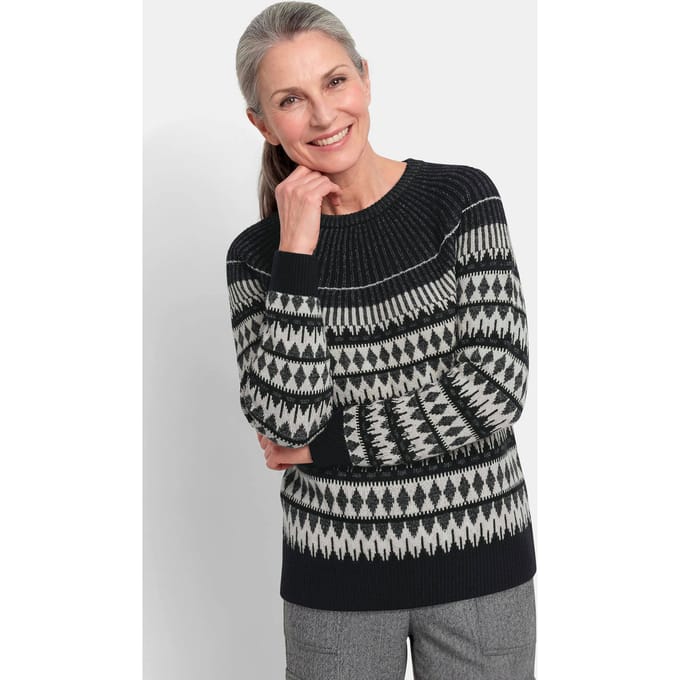 Noorse pullover met glinsterende lurex - zwart / gebroken wit / gedess. - Gr. 19 van Goldner Fashion
