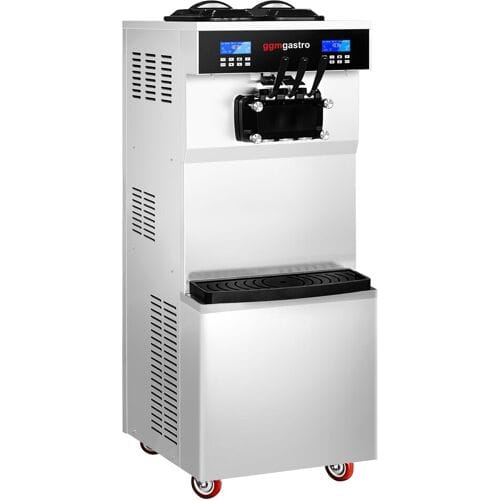 GGM Gastro Softijsmachine - 36Liter/u - 3,8kW - voor 3 smaken (met mixfunctie) - Vloermodel - luchtgekoeld zilver