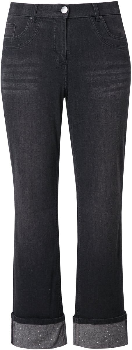 Ulla Popken - Dames - Jeans Mandy wijde pijp siersteentjes - Zwart - Maat 48