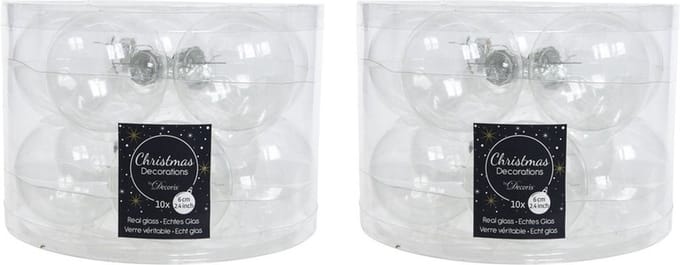 Decoris Transparante kerstballen glas - 6 cm - 20x - mat en glans