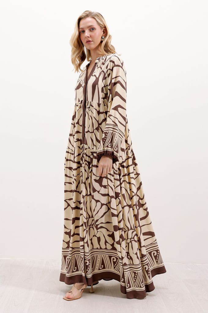 Geprinte V-hals Maxi-jurk