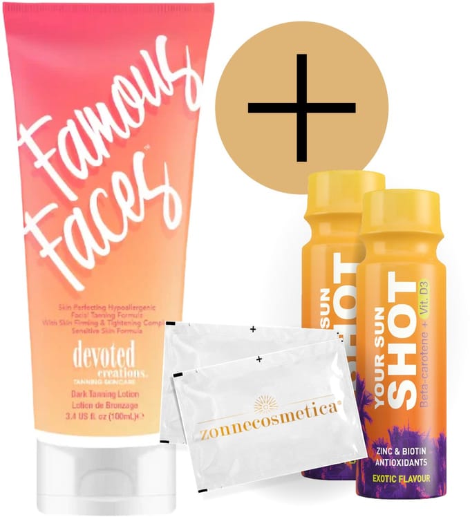 Devoted Creations - Famous Faces + 2 Your Sun Shots + 2 Verfrissingsdoekjes