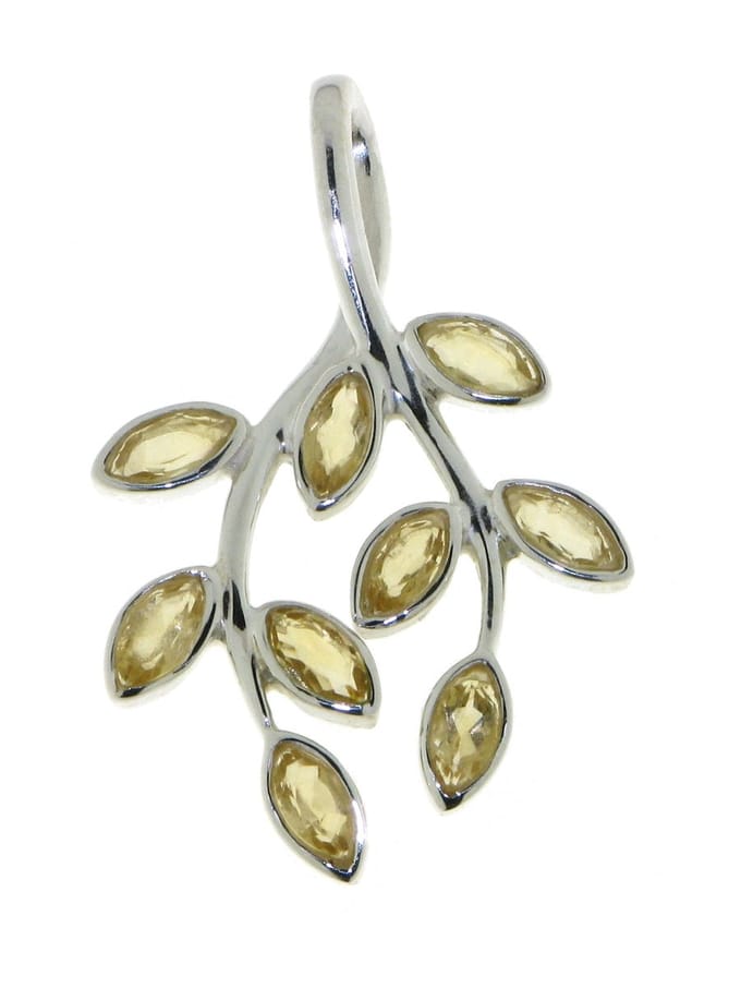 SilverGems Zilveren blaadjes hanger met Citrien edelstenen