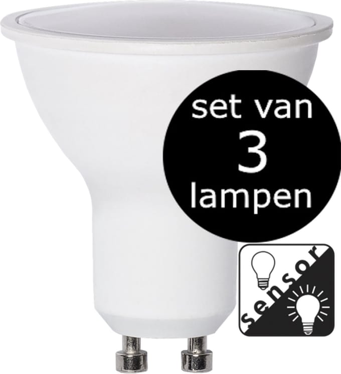 3-Pack | Schemersensor - Spot - GU10 - 4.7W - Warm Wit - 3000K