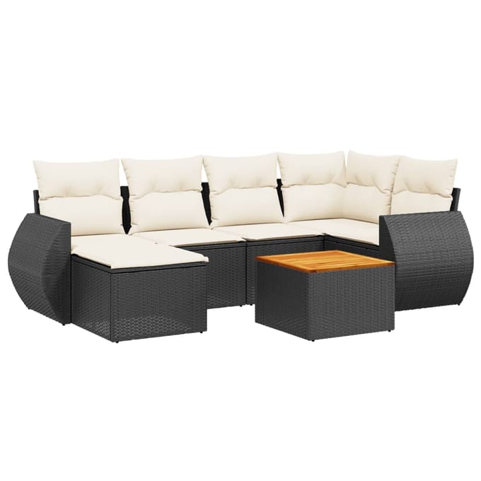 vidaXL - 7-delige - Loungeset - met - kussens - poly - rattan - zwart
