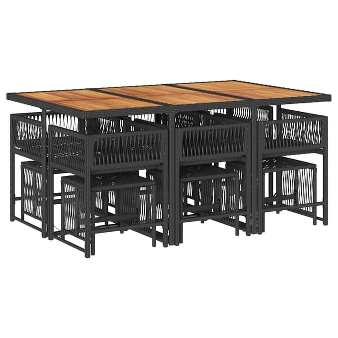vidaXL - 11-delige - Tuinset - met - kussens - poly - rattan - zwart