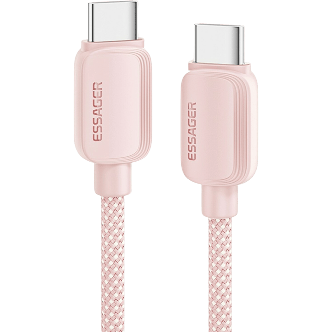 Essager 100W Gewoven Smartphone en Laptop USB-C naar USB-C Kabel Roze 1m