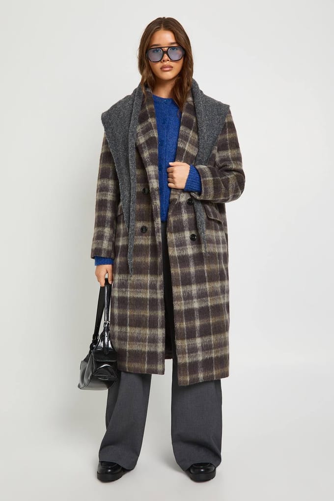 boohoo Dames Bekijk de dubbelrevers wollen look-coat | Grey | Maat: 10