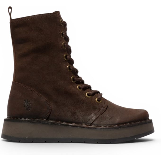 Fly London Dames Combat Brown Suède Leren Veterlaarzen - RAMI043