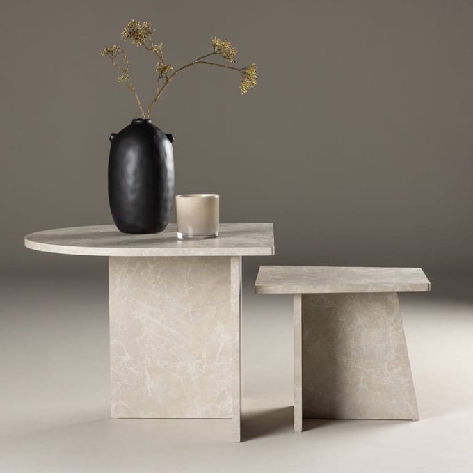 Fjôrd Salontafel Sala 60x60cm en 40x40cm Marmerlook