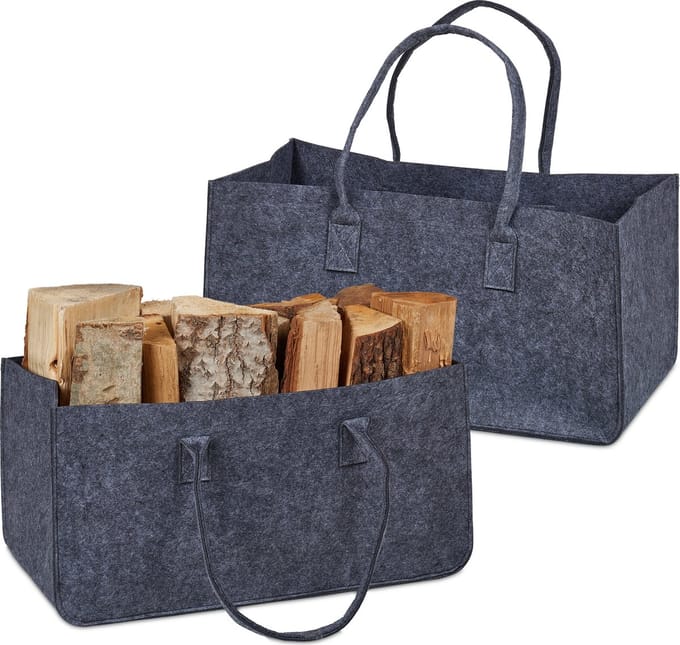 houtmand vilt - set van 2 - 28 liter - voor haardhout - binnen - open haard