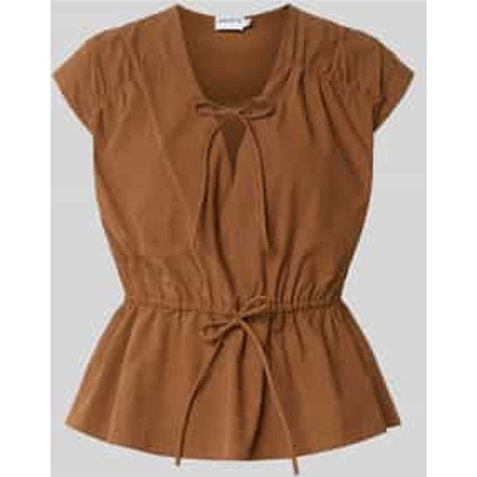 Blousetop met V-hals en vetersluiting
