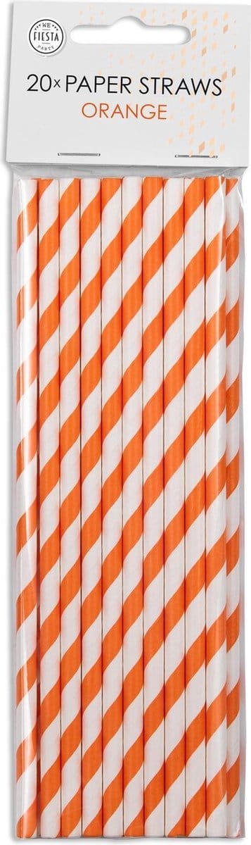 Papieren rietjes oranje wit gestreept.