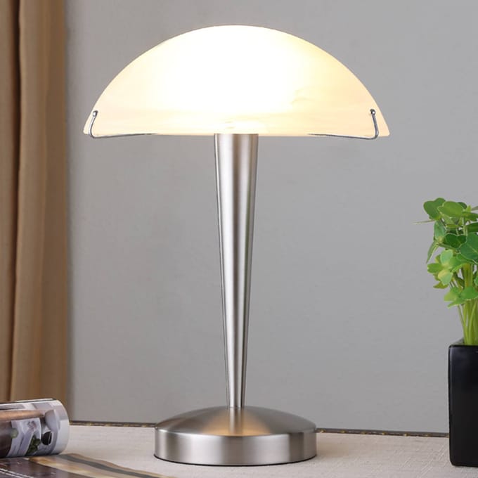 Lindby - Tafellamp - 1licht - metaal, glas - H: 36 cm - E14 - wit albast, gesatineerd nikkel