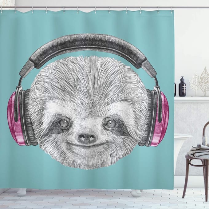 ABAKUHAUS douchegordijn – Sc_37861 175x240 cm – Teal/Grijs Fuchsia
