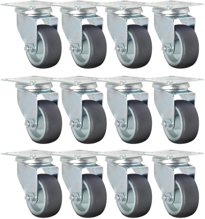 Set van 12 Zware Zwenkwielen Polypropyleen 50 mm - Maximale belasting 50 kg per stuk