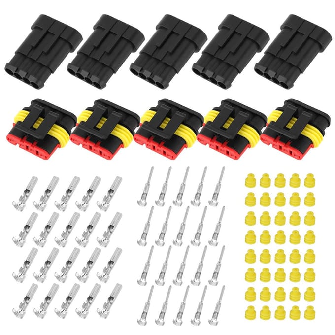 5 Kits 4-pins Waterdichte Elektrische Draadconnector Stekker voor Auto black