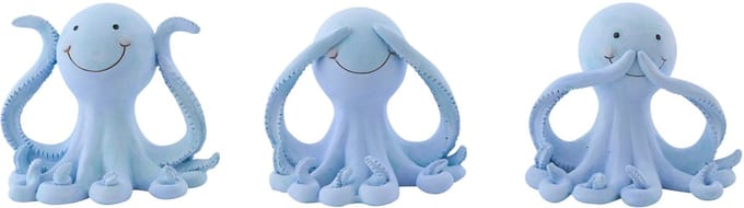 J-Line decoratie Octopus Zien/Horen/Spreken - polyresin - lichtblauw - small - set van 3