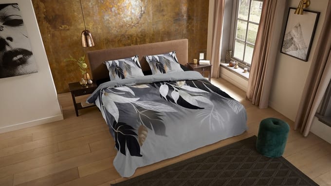 Pure dekbedovertrek bladeren - 2 persoons 200x200/220 cm - Grijs - Microvezel
