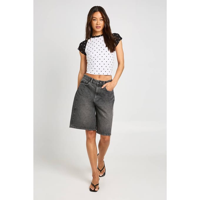 boohoo Dames Tall Denim Jorts Met Middelhoge Taille | Greywash | Maat: 42