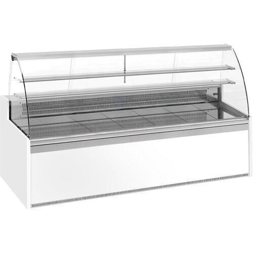 GGM Gastro Gebaksvitrine - 2560x985mm - 430 liter - gebogen ruit - met 4 deuren - met 2 legroosters zilver