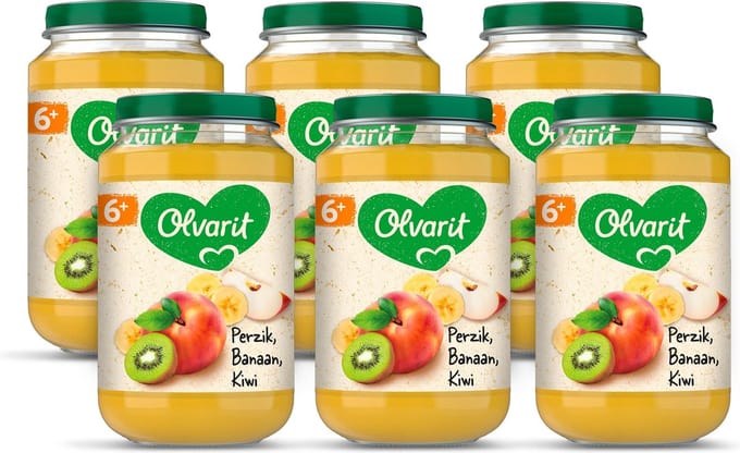 Olvarit Fruithapje 6+ Maanden – Perzik Banaan Kiwi - 6 x 200g