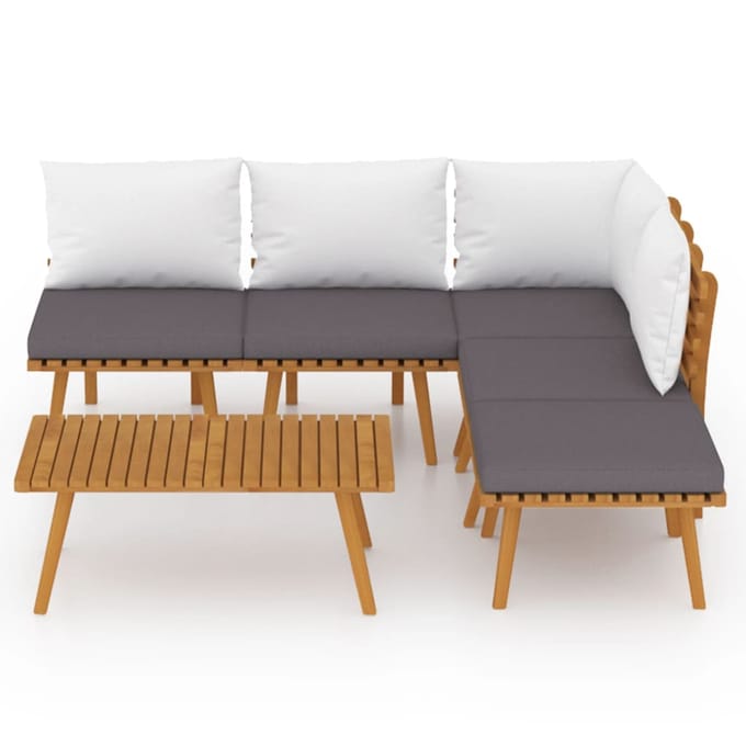 vidaXL - 6-delige - Loungeset - met - kussens - massief - acaciahout