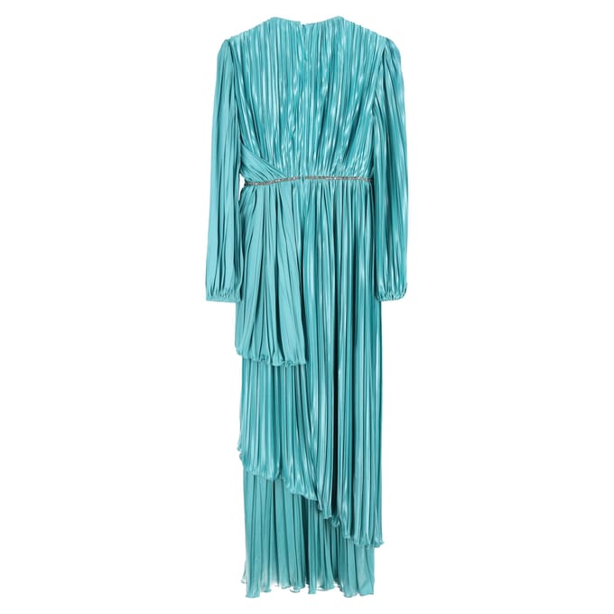 Gucci Kristallen Versierde Geplooide Drapé Jurk In Blauwe Zijde