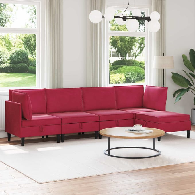 vidaXL - Woonkamer - Meubelset - 5 - st - Wijnrood - Fluweel