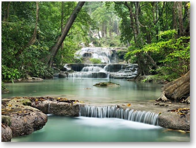 Waterval in het bos - 40x30 Canvas Liggend - Landschap - Natuur