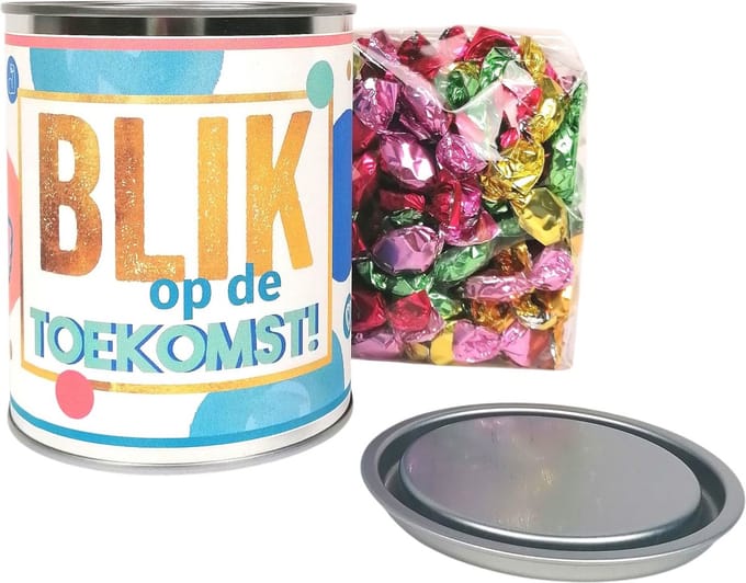 Cadeau blik "Blik op de toekomst" gevuld met zuurtjes
