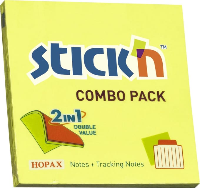 Stick'n Sticky Notes - 76x76mm - Neon Geel - 5 Tracking Notes - Gelijnd