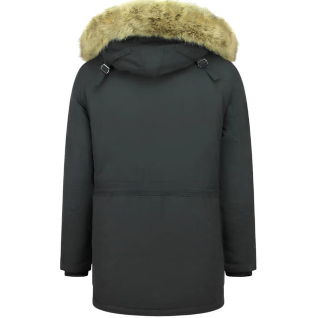 Lange Heren Parka Jas - Met bontkraag - Zwart