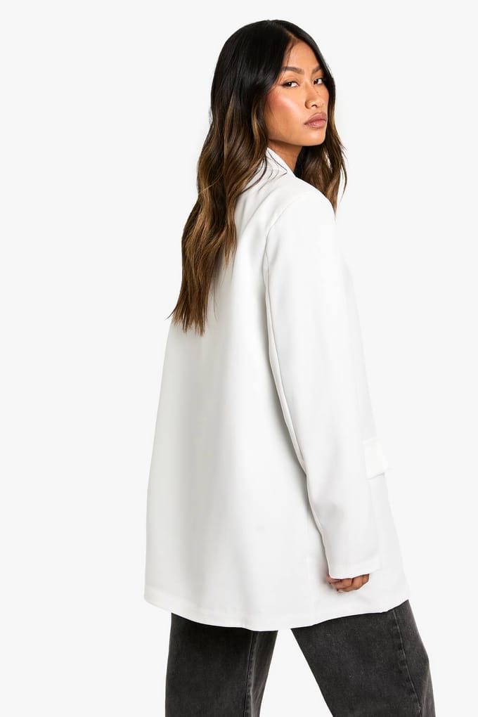 boohoo Dames Shoulder Pad Plunge Oversized Blazer | Ivory | Maat: 8