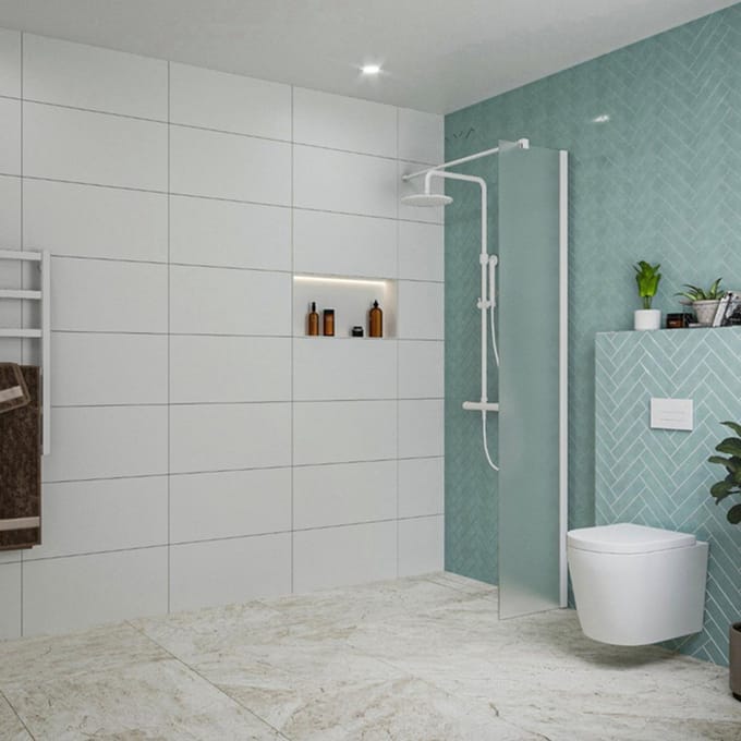 FugaFlow Eccelente Vetro inloopdouche badkamer - 40x200cm - mat glas - wandarm - mat wit
