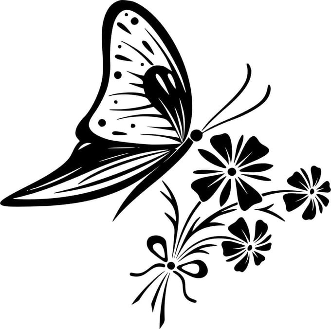 Raam - muur sticker decoratieve vlinder met bloem - wall art