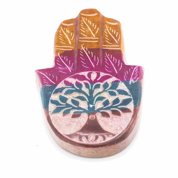 Zeepsteen Hamsa Wierookhouder 9x6cm - Boom des Levens