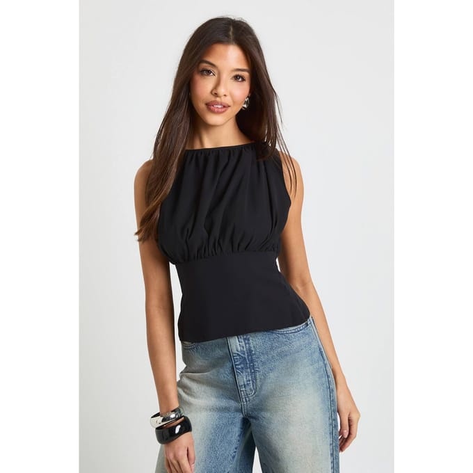 boohoo Dames Chiffon geraffelde top | Black | Maat: 12