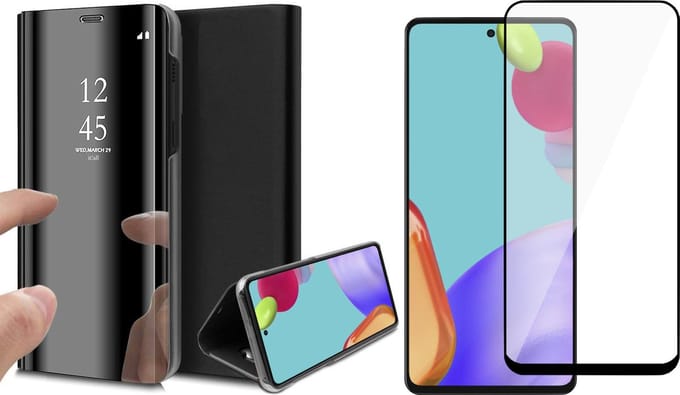 Hoesje geschikt voor Samsung Galaxy A52 - Spiegel Book Case - Zwart - Met Full Screenprotector