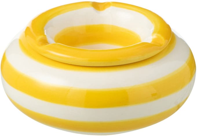 J-Line asbak Granada Stripes - keramiek - wit/geel - small