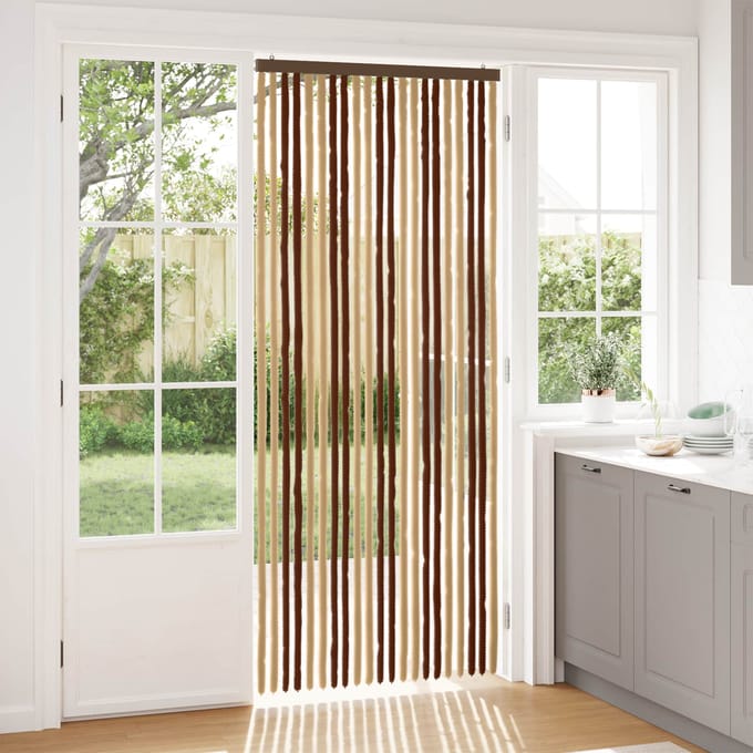 vidaXL - Insecten - Gordijn - Chenille - Bruin - en - Beige - 90 - x - 220 - cm - 100% - PP
