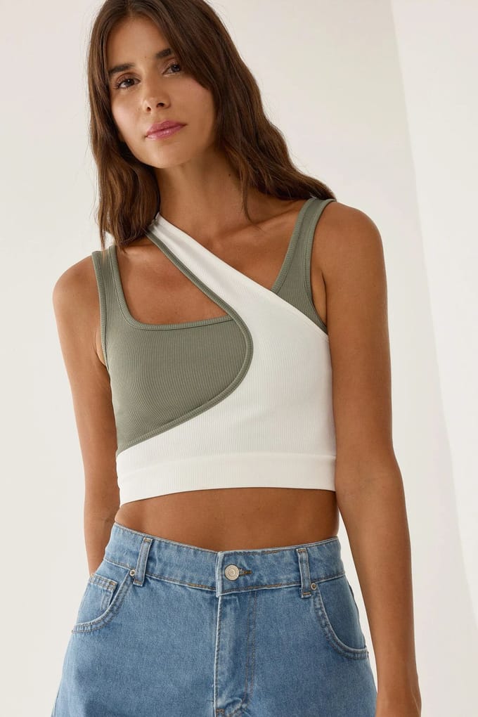 Contrast Asymmetrische Kraag Tanktop